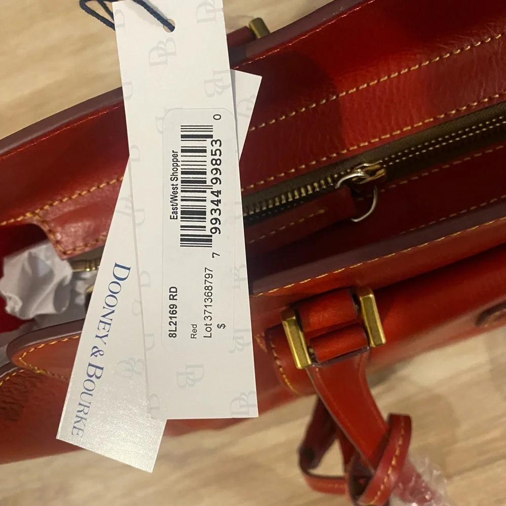 Dooney & Bourke Red Leather Tote with Tassel Accent NWT East/West Shopper - Picture 6 of 6